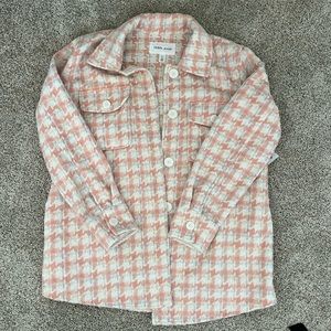 Tribal Jeans Shacket Peachy Pink, White, and a bit of Purple